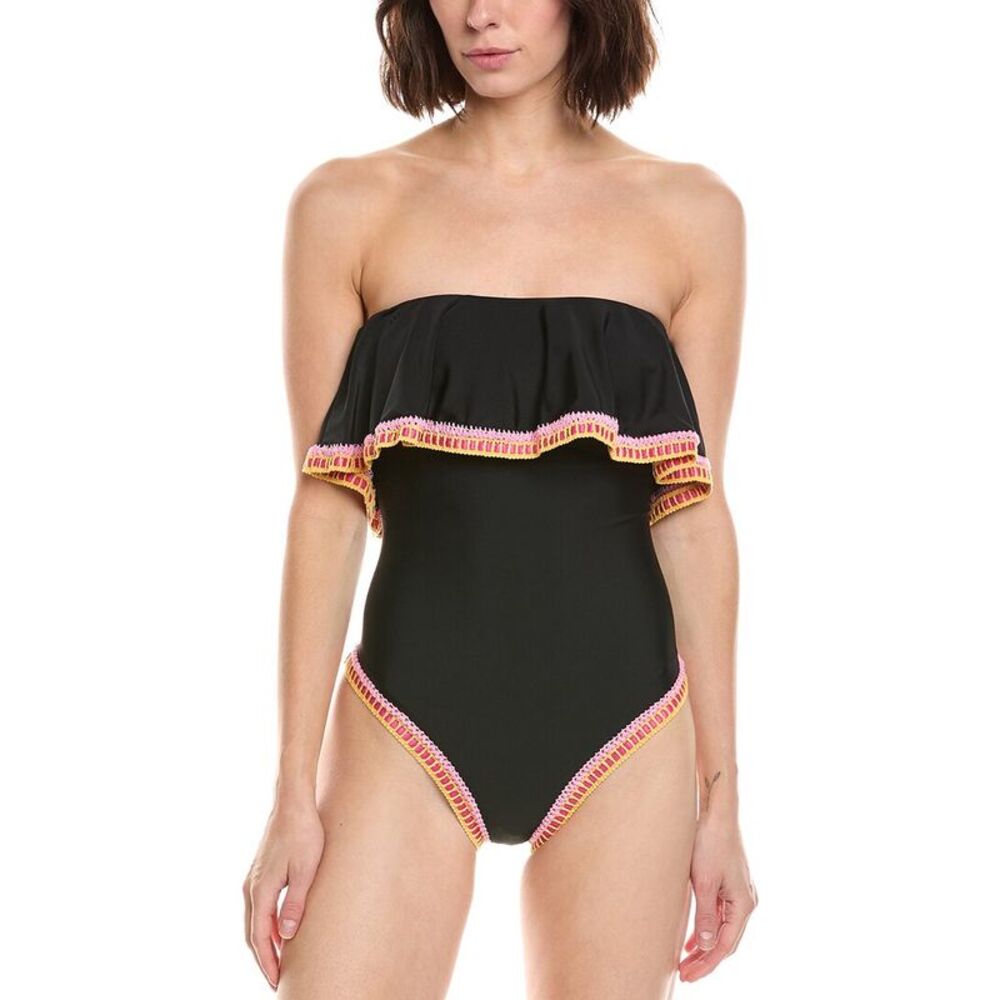 Milly Womens  Strapless Crochet Ruffle One-Piece, Black